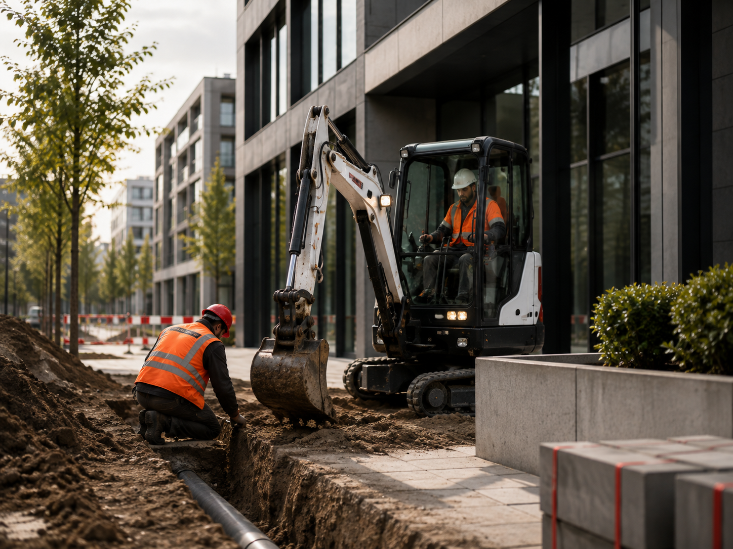 Bagger bei Tiefbauarbeiten